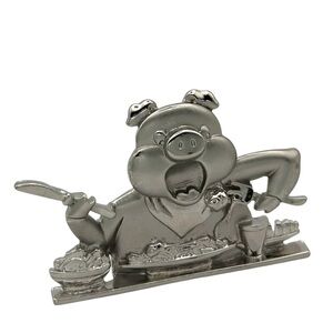 Stunning Vintage Estate Signed JJ Pig Eating Silver Tone Brooch